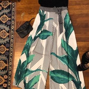 Wide Leg Palm Print Pants